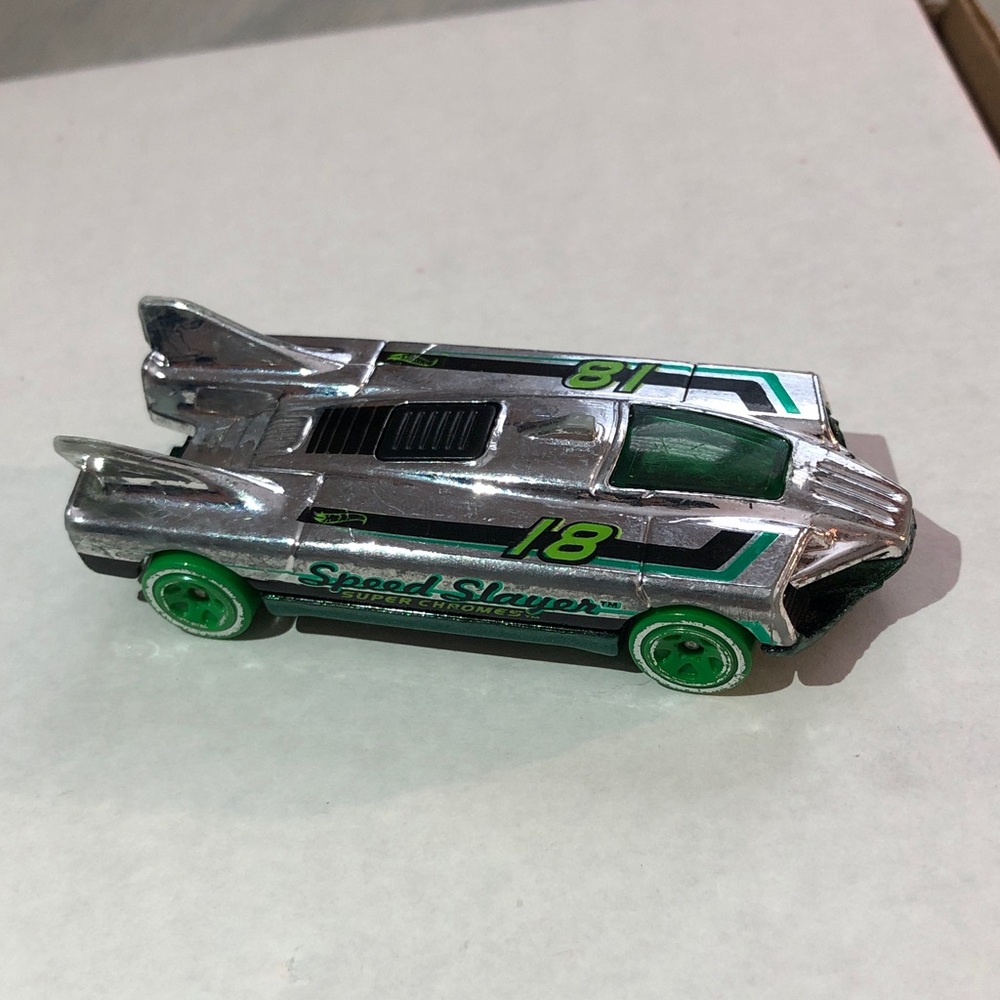 Silver and Green  Chrome Super Slayer Racing Car